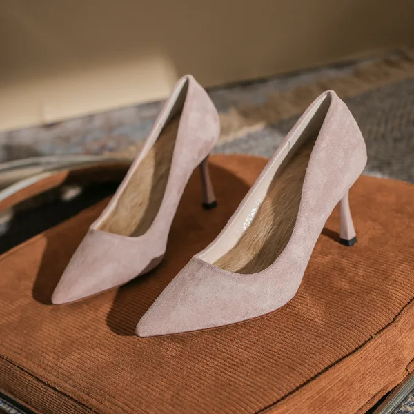 Modest / Simple Pool Blue Suede Office OL Pumps 2022 8 cm Stiletto Heels Pointed Toe Pumps High Heels