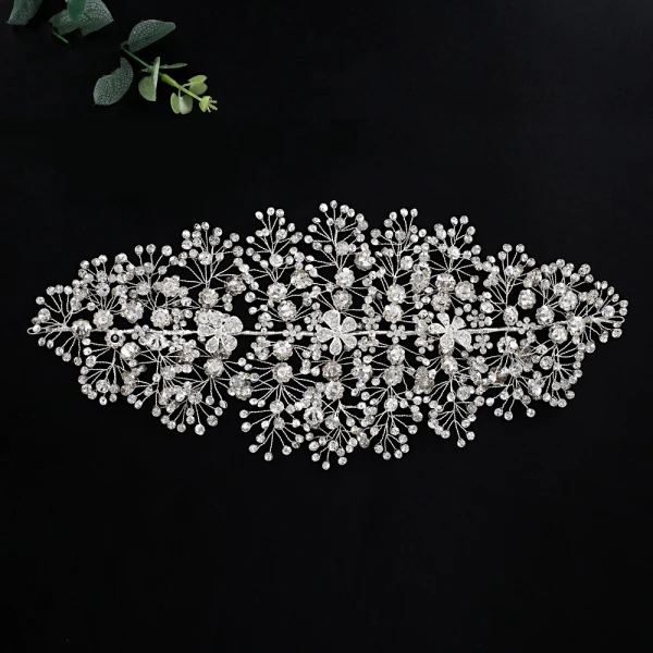 Amazing / Unique Silver Rhinestone Flower Alloy Bridal Hair Accessories 2022 Wedding Accessories Headpieces Hair Hoop