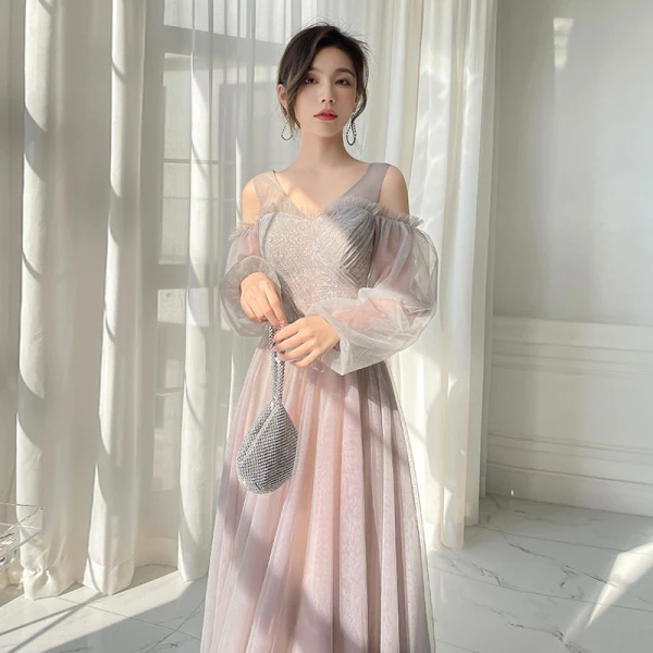 Chic / Belle Rougissant Rose Robe Demoiselle D'honneur 2022 Princesse Encolure Dégagée Paillettes Gonflée Manches Courtes Dos Nu Longue Robe Demoiselle D'honneur