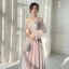 Chic / Belle Rougissant Rose Robe Demoiselle D'honneur 2022 Princesse Encolure Dégagée Paillettes Gonflée Manches Courtes Dos Nu Longue Robe Demoiselle D'honneur