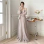 Chic / Beautiful Lace Flower Sequins Dusky Pink Bridesmaid Dresses 2022 A-Line / Princess Short Sleeve Backless Sash Floor-Length / Long Bridesmaid Dresses