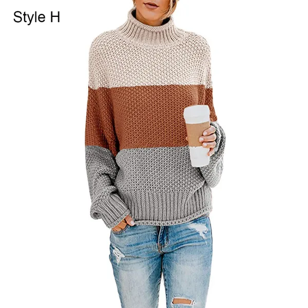 Comfortable Fall Winter Orange Casual Knitting Sweaters 2021 Cotton Loose High Neck Long Sleeve Women Tops