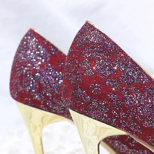 Scintillantes Doré Chaussure De Mariée 2018 Paillettes 10 cm Talons Aiguilles À Bout Pointu Mariage Escarpins