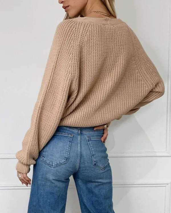 Confortable Tomber Hiver Désinvolte Blanche Tricot Chandails 2021 V-Cou Manches Longues Coton Ample Femme Hauts