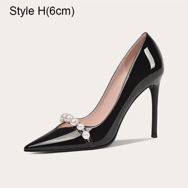 Mode Nude Abend Perle Pumps 2021 Leder 10 cm Stilettos Hochhackige Spitzschuh Pumps