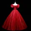 Vintage / Retro Ball Gown Green Satin Prom Dresses 2021 Square Neckline Short Sleeve Backless Floor-Length / Long Formal Dresses
