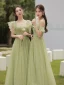 Simple Vert Cendré Robe Demoiselle D'honneur 2021 Princesse Paillettes Manches Courtes Dos Nu Longue Robe Demoiselle D'honneur