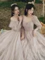 Modest / Simple Dusky Pink Sequins Bridesmaid Dresses 2021 A-Line / Princess Short Sleeve Backless Floor-Length / Long Wedding Party Dresses