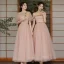 Modest / Simple Dusky Pink Bridesmaid Dresses 2021 A-Line / Princess Short Sleeve Floor-Length / Long Wedding Party Dresses