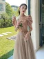 Chic / Beautiful Blushing Pink Bridesmaid Dresses 2021 A-Line / Princess Bow Sash Rhinestone Short Sleeve Backless Floor-Length / Long Wedding Party Dresses