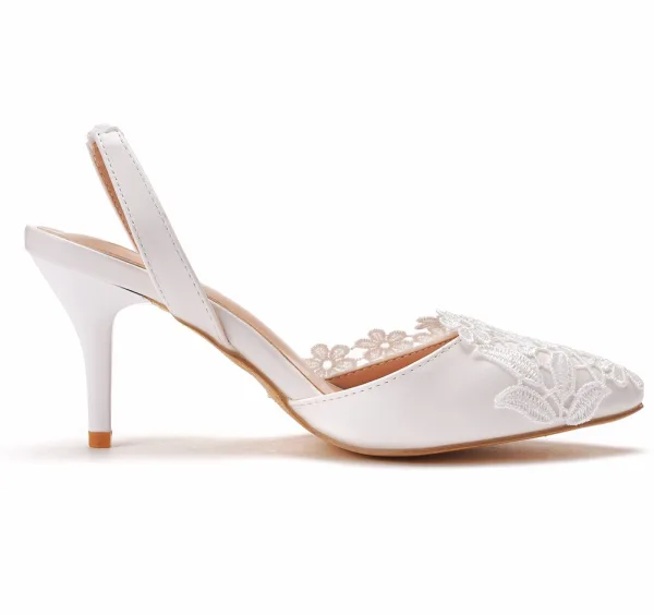 Chic / Belle Blanche En Dentelle Fleur Chaussure De Mariée 2021 7 cm Talons Aiguilles À Bout Pointu Mariage Talons Hauts