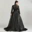 Haut de Gamme Noire Robe De Soirée 2021 Trompette / Sirène Col Haut Fait main Perlage Paillettes Ceinture Manches Longues Longue Soirée Robe De Ceremonie
