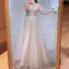 Luxury / Gorgeous High-end Grey Beading Sequins Rhinestone Evening Dresses 2021 A-Line / Princess Scoop Neck Short Sleeve Evening Party Sweep Train Formal Dresses