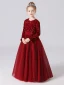 Chic / Beautiful Burgundy Sequins Birthday Flower Girl Dresses 2022 A-Line / Princess Scoop Neck Sash Bow Long Sleeve Floor-Length / Long Flower Girl Dresses