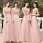 Chic / Beautiful Dusky Pink Suede Bridesmaid Dresses 2022 A-Line / Princess Pearl Sequins Long Sleeve Backless Floor-Length / Long Wedding Party Dresses