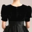 Elegant Black Suede Satin Birthday Flower Girl Dresses 2022 Ball Gown Scoop Neck Short Sleeve Sash Floor-Length / Long Flower Girl Dresses