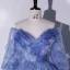 Chic / Beautiful Ocean Blue Appliques Sequins Prom Dresses 2022 Ball Gown Off-The-Shoulder Short Sleeve Backless Floor-Length / Long Formal Dresses
