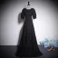 Elegant Black Rhinestone Prom Dresses 2023 A-Line / Princess Scoop Neck Short Sleeve Floor-Length / Long Prom Formal Dresses