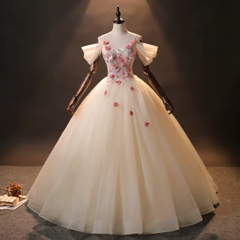 Charmant Robe Boule Quinceañera Champagne Fleur Robe De Bal 2024 Bretelles Spaghetti Longue Tulle Robe De Cérémonie