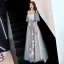 Chic / Beautiful Grey Evening Dresses  2019 A-Line / Princess Off-The-Shoulder Lace Flower Bow Short Sleeve Backless Floor-Length / Long Formal Dresses