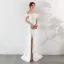 Chic / Belle Couleur Unie Ivoire Robe De Soirée 2019 Trompette / Sirène De l'épaule Faux Diamant En Dentelle Fleur Manches Courtes Dos Nu Fendue devant Longue Robe De Ceremonie