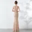 Classy Burgundy Evening Dresses  2019 Trumpet / Mermaid Scoop Neck Beading Tassel Sequins Short Sleeve Floor-Length / Long Formal Dresses