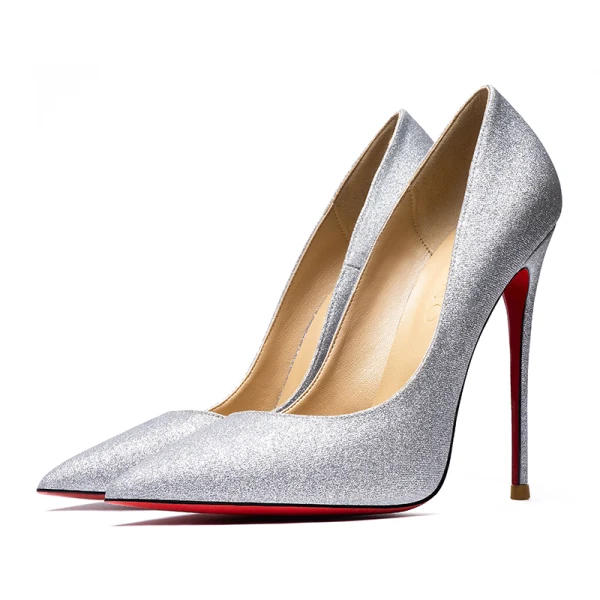 Charming Silver Evening Party Pumps 2019 Sequins 12 cm Stiletto Heels Pointed Toe Pumps