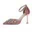 Sparkly Rose Gold Evening Party Womens Shoes 2019 Sequins Ankle Strap Rhinestone 9 cm Stiletto Heels Pointed Toe High Heels