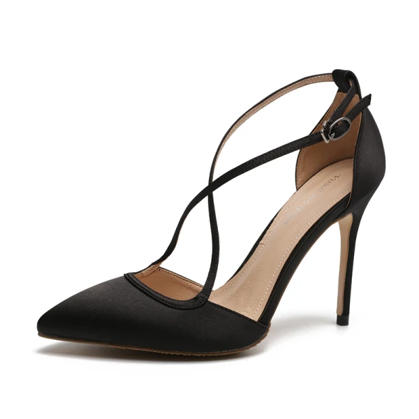 Modest / Simple Champagne Casual Womens Shoes 2020 Leather Satin X-Strap 10 cm Stiletto Heels Pointed Toe High Heels