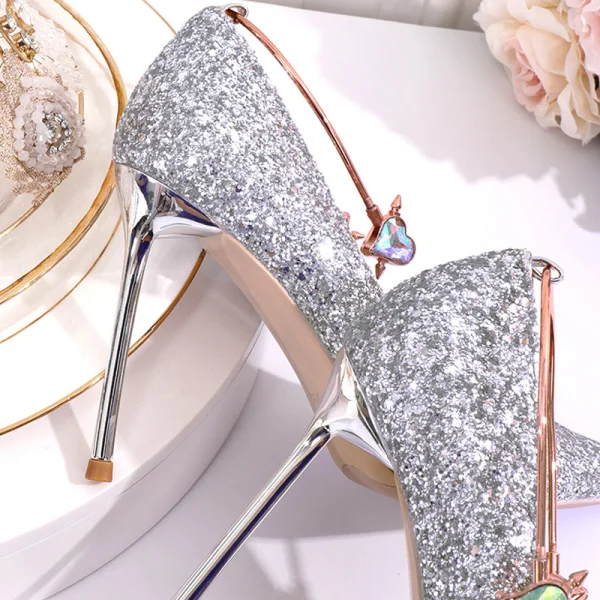 Sparkly Rose Gold Sequins Wedding Shoes 2020 10 cm Stiletto Heels Pointed Toe Wedding Pumps