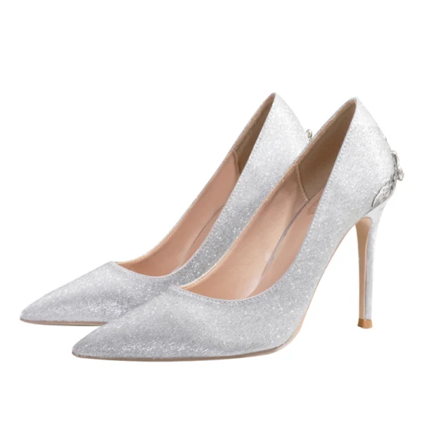 Charming Silver Glitter Wedding Shoes 2020 Rhinestone 10 cm Stiletto Heels Pointed Toe Wedding Pumps