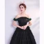 Classy Black Cascading Ruffles Prom Dresses 2020 Ball Gown Ruffle Off-The-Shoulder Rhinestone Lace Flower Sleeveless Backless Floor-Length / Long Formal Dresses