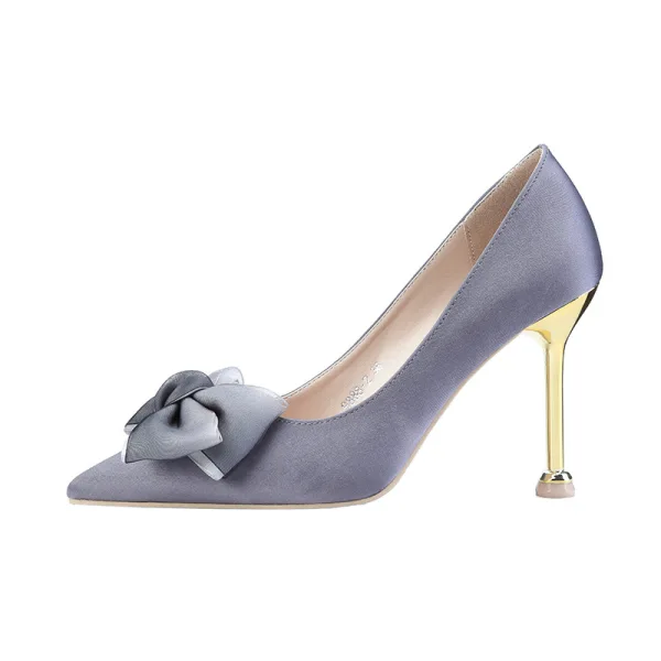 Simple Bordeaux OL Escarpins 2020 Bureau Satin Noeud 9 cm Talons Aiguilles À Bout Pointu Escarpins