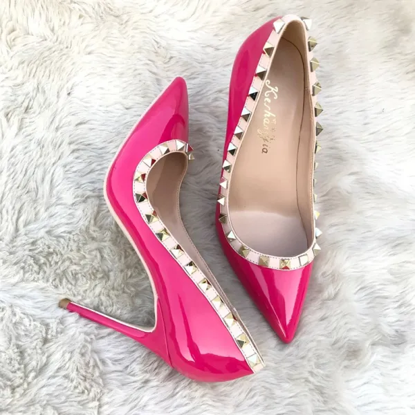 Fashion Black Evening Party Pumps 2020 Patent Leather Rivet 10 cm Stiletto Heels Pointed Toe Pumps