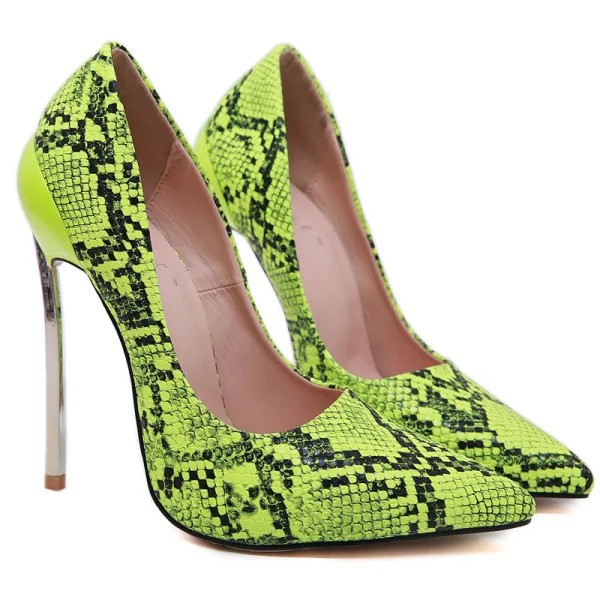 Schöne Multifarben Abend Pumps 2020 Schlangenhautmuster 13 cm Stilettos Spitzschuh Pumps