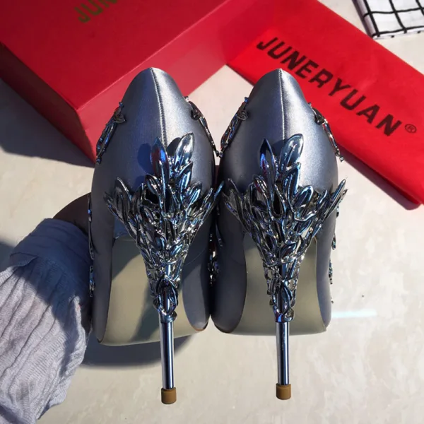 Schöne Champagner Freizeit Pumps 2020 Leder Satin 9 cm Stilettos Spitzschuh Pumps