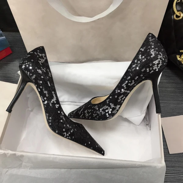 Charming Gold Sequins Evening Party Pumps 2021 Leather 8 cm Stiletto Heels Pointed Toe Pumps High Heels