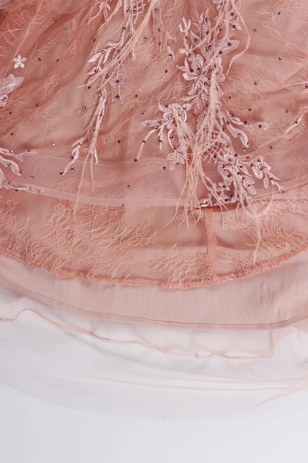 Luxury / Gorgeous Pearl Pink Evening Dresses 2020 A-Line / Princess U-Neck Tassel Handmade Beading Rhinestone Lace Flower Sleeveless Sweep Train Formal Dresses