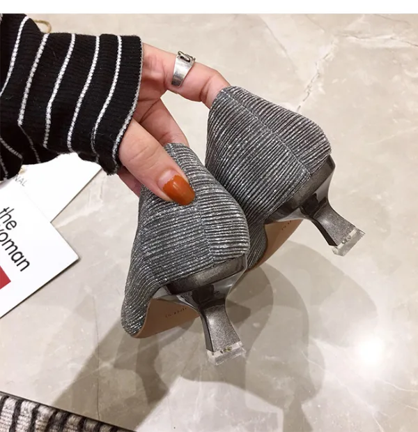 Schöne Grau Freizeit Büro Pumps 2020 Glanz Pailletten 5 cm Stilettos Spitzschuh Pumps