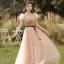 Elegant Pearl Pink Suede Bridesmaid Dresses 2021 A-Line / Princess V-Neck Short Sleeve Backless Floor-Length / Long Wedding Party Dresses