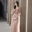 Simple Rougissant Rose Daim Robe Demoiselle D'honneur 2021 Princesse V-Cou Manches Courtes Dos Nu Longue Robe Pour Mariage