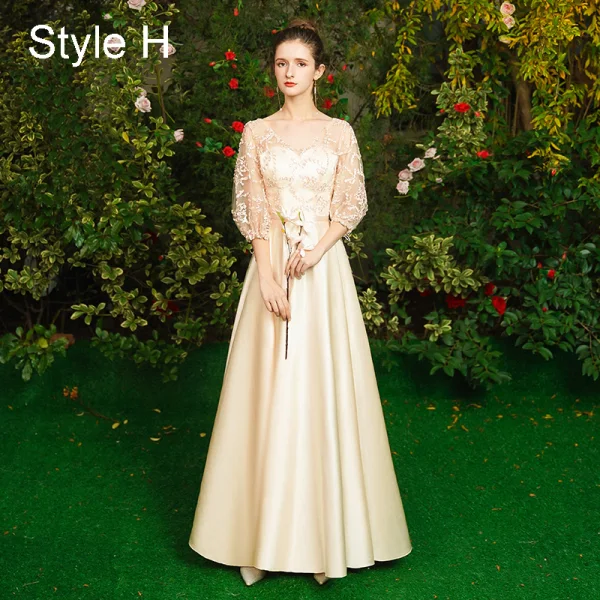 Simple Gris Robe Demoiselle D'honneur 2021 Princesse Encolure Dégagée 1/2 Manches Dos Nu Longue Robe Pour Mariage