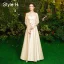 Simple Gris Robe Demoiselle D'honneur 2021 Princesse Encolure Dégagée 1/2 Manches Dos Nu Longue Robe Pour Mariage