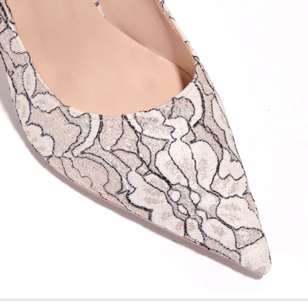 Sparkly Nude Lace Embroidered Wedding Shoes 2020 Glitter Sequins 10 cm Stiletto Heels Pointed Toe Wedding Pumps