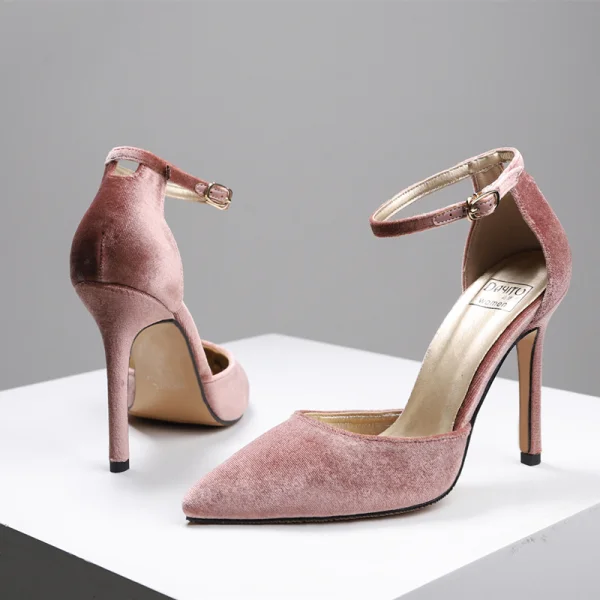 Chic / Beautiful Blushing Pink Dancing Suede Womens Shoes 2020 Ankle Strap 10 cm Stiletto Heels Pointed Toe Heels