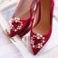 Charming Red Satin Wedding Shoes 2020 Pearl Rhinestone 8 cm Stiletto Heels Pointed Toe Wedding Pumps