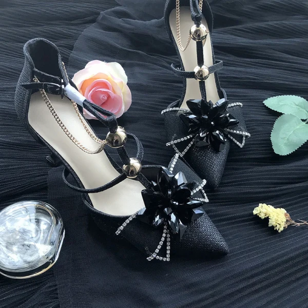 Charmant Champagne Cristal Chaussure De Mariée 2020 Faux Diamant T-Strap 8 cm Talons Aiguilles À Bout Pointu Mariage Escarpins