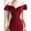 Chic / Beautiful Burgundy Evening Dresses  2020 Trumpet / Mermaid Off-The-Shoulder Beading Lace Flower Short Sleeve Backless Floor-Length / Long Formal Dresses