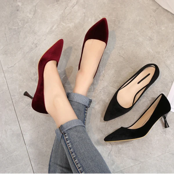 Modest / Simple Burgundy Casual Suede Pumps 2020 5 cm Stiletto Heels Pointed Toe Pumps