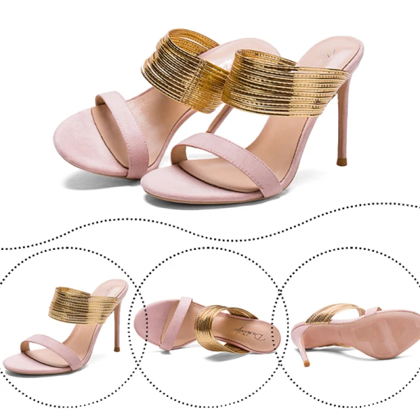 Modest / Simple Summer Black Gold Womens Sandals 2018 Casual Suede Leather 10 cm Stiletto Heels Open / Peep Toe High Heels